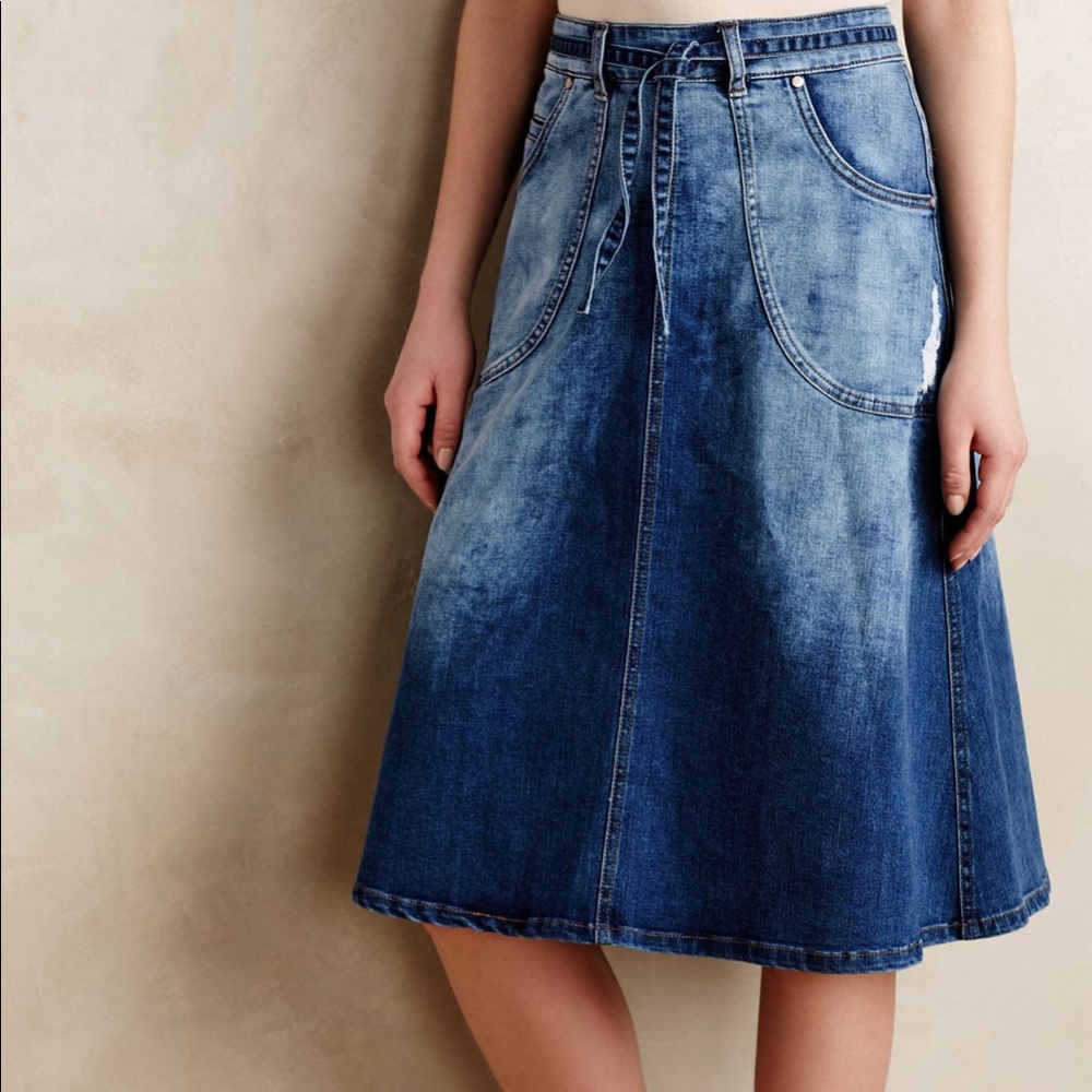 Anthropologie Midi Denim Jean skirt A-line pockets